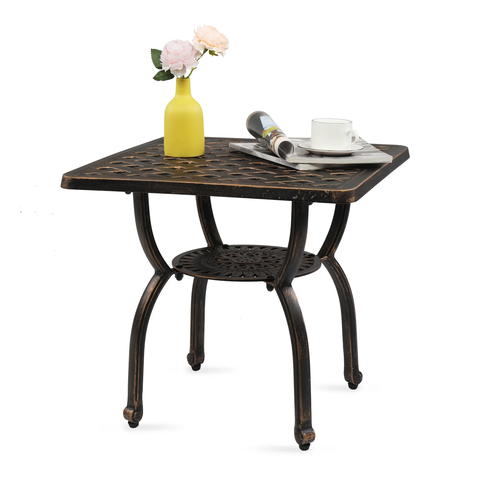

Cast Aluminum Outdoor Side Table, Anti-Rust Outdoor Square End Table, Patio Coffee Bistro Table for Indoor Garden Porch Balcony