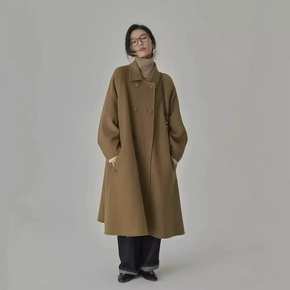 Abrigo de lana grueso de longitud media para mujer Otoño Invierno nuevo estilo estilo Hepburn elegante personalidad estilo japonés prendas de vestir exteriores