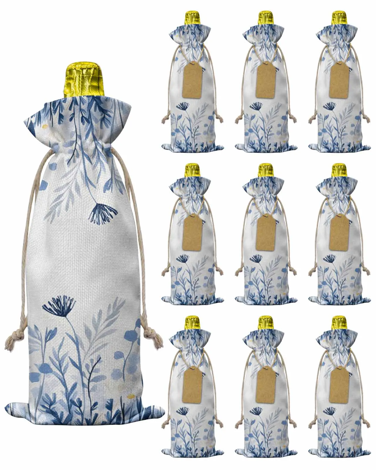 

10pcs Wine Bottle Covers Pastoral Spring Flowers Wine Holder Carrier Packaging Bag Wedding Party Decor Gift
