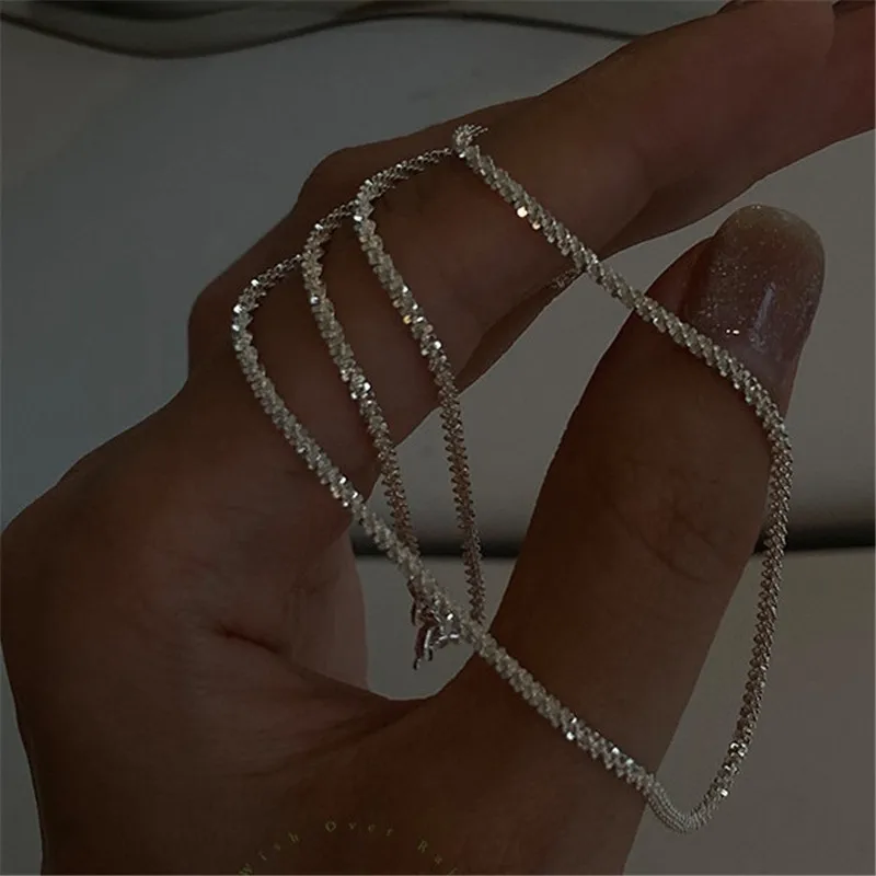 Trend Sparkling Silver Color Choker Necklace For Women Elegant Clavicle Chain Necklace Party Wedding Collar Jewelry Gifts