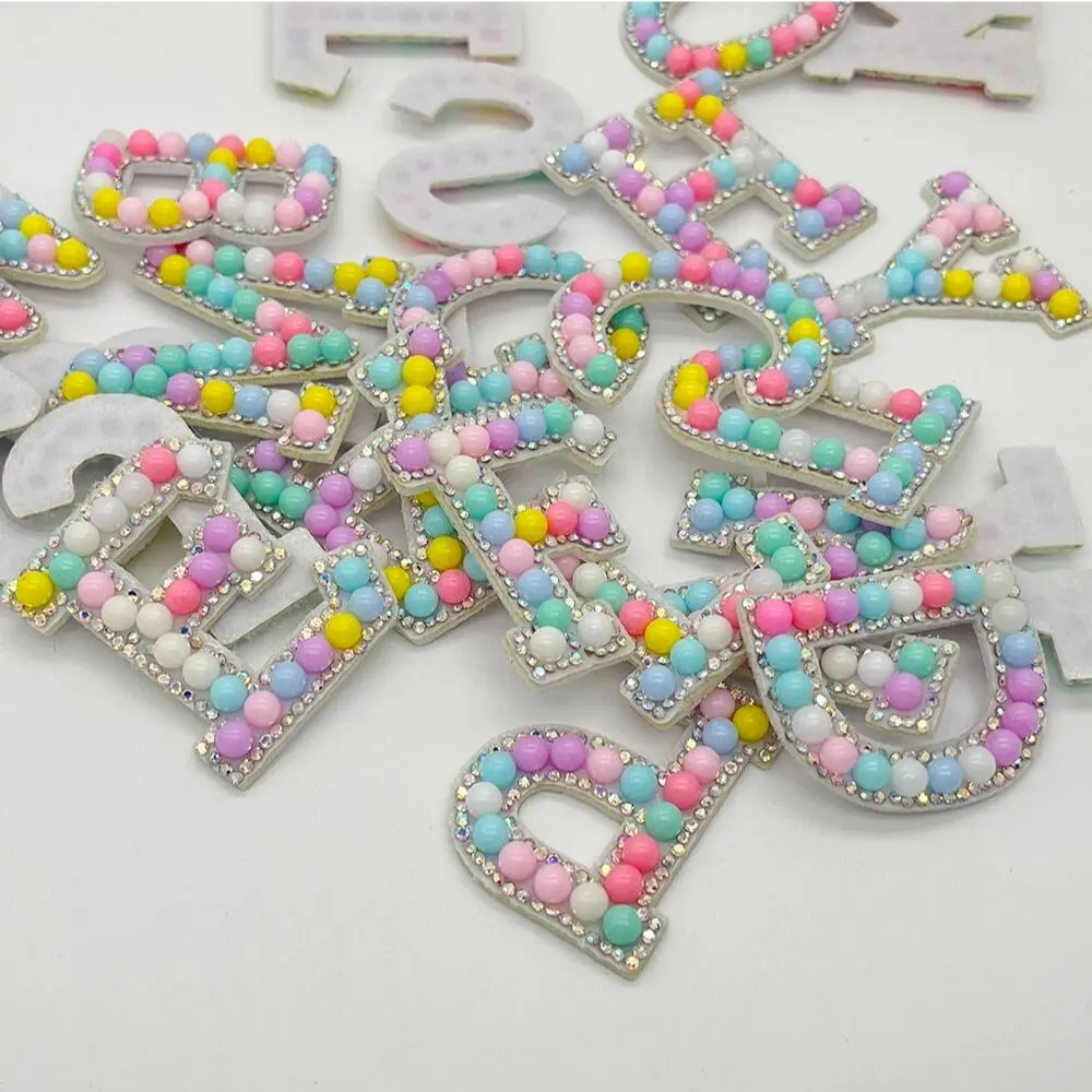 26pcs 1set  A-Z Alphabet Pearl Letter Patches Iron-on Rhinestone Diamond Garment Hats Bags Applique DIY Macaroon Accessories