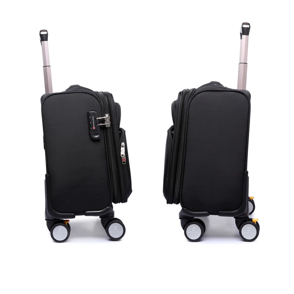 New Nylon Dark Black Men/Women Telescopic Pull Rod Travel Suitcase 16 Inches Luggage with Spinner