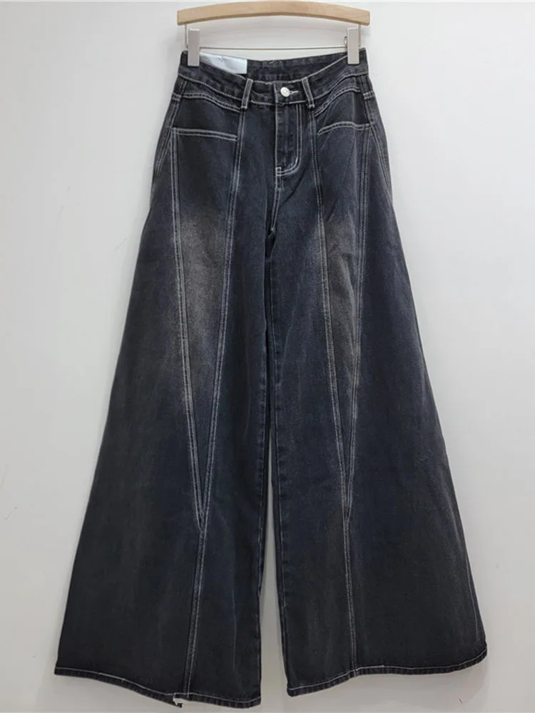 DEAT Moda Nuova Collezione Jeans a gamba larga a vita alta tinta unita da donna 2024 Pantaloni in denim dritti alla moda autunno femminile 33A2013