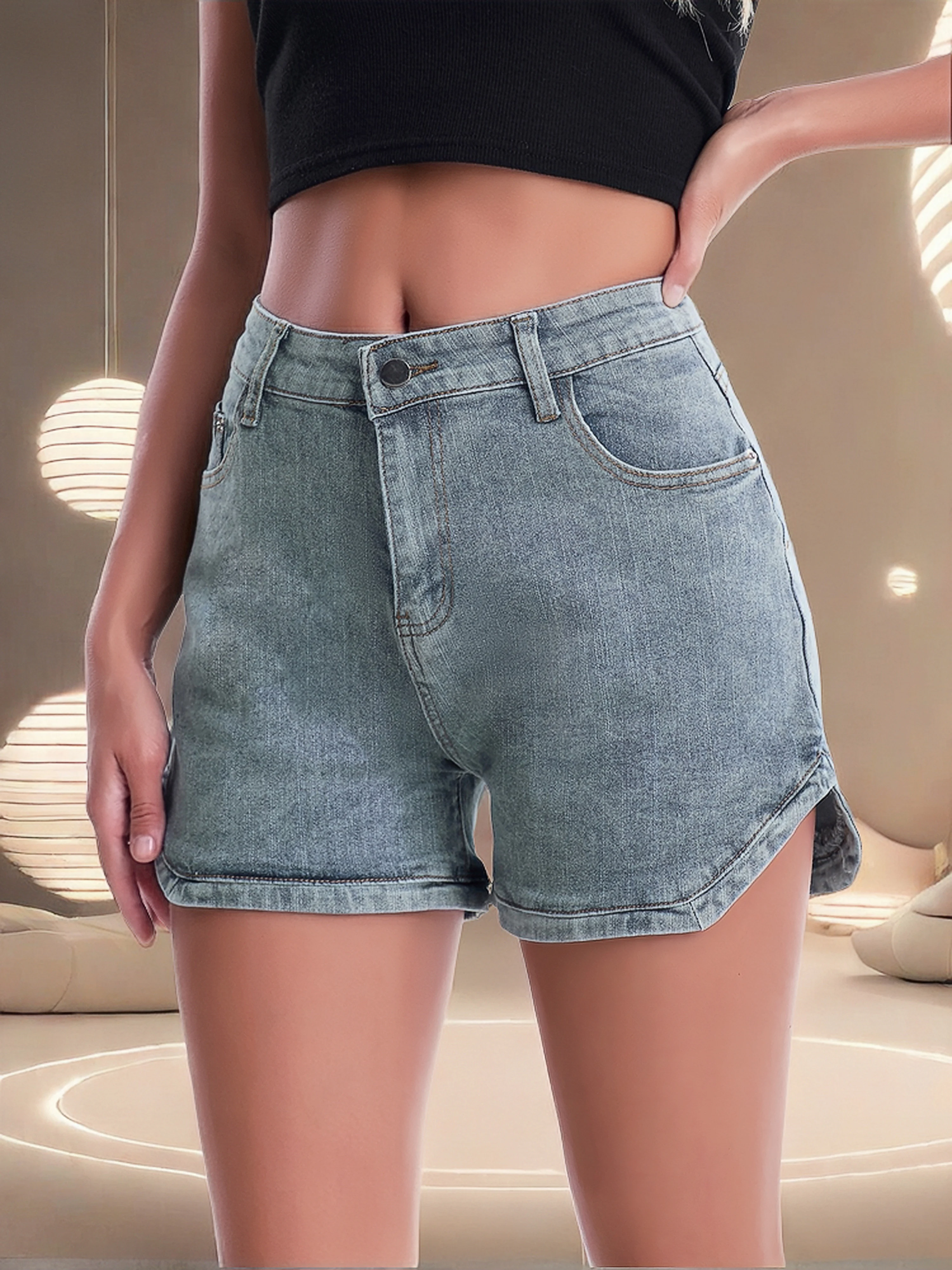 2024 Hoge Stretch Regelmatige Losse Sexy Denim Shorts Womens Fashion Plus Size Vintage Denim Split Denim Rok Zomer A-Line Short