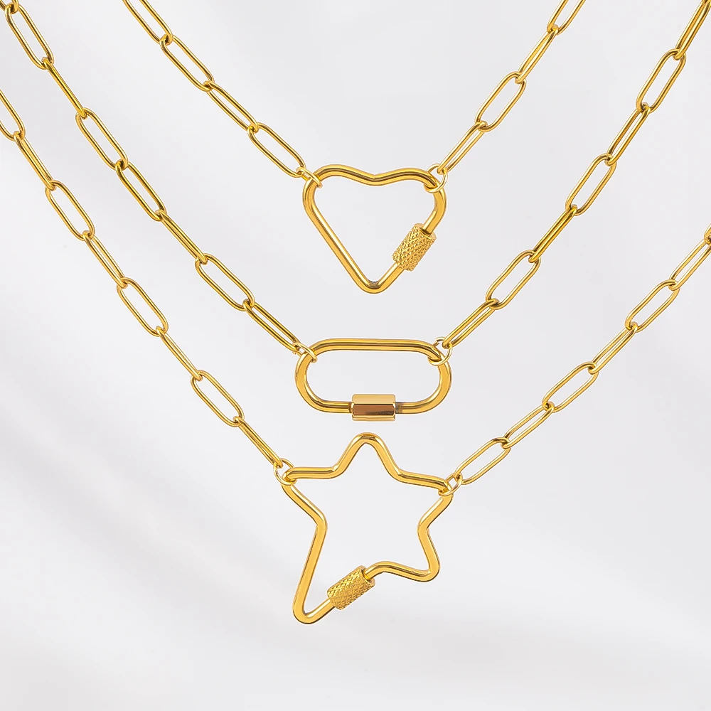 2pc 1pc Star Heart Frame Charm Connector Stainless Steel Necklace Chain Adjustable Extend Chain Lobster Clasp DIY Jewelry Making