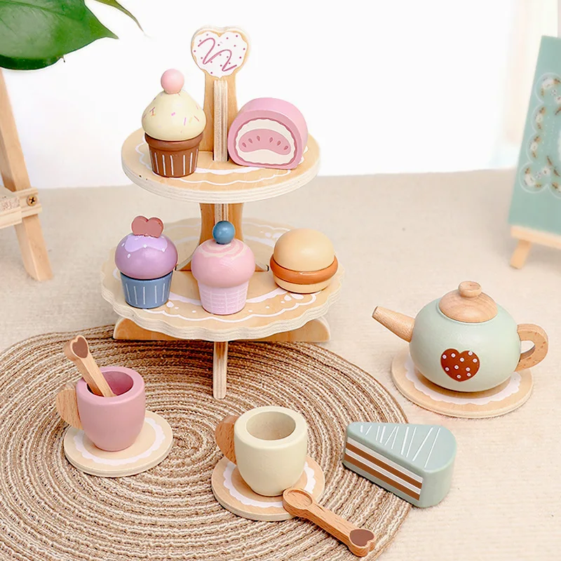 kids-wooden-afternoon-tea-dessert-stand-set-pretend-play-teapot-cups-educational-toy-children-role-play-kitchen-playset