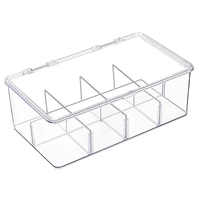 1pc Desktop Tea Bag Box Clear Acrylic Tea Organizer Countertop Tea Box With Cover Drawer Divided Box Coffee Bag Storage Box