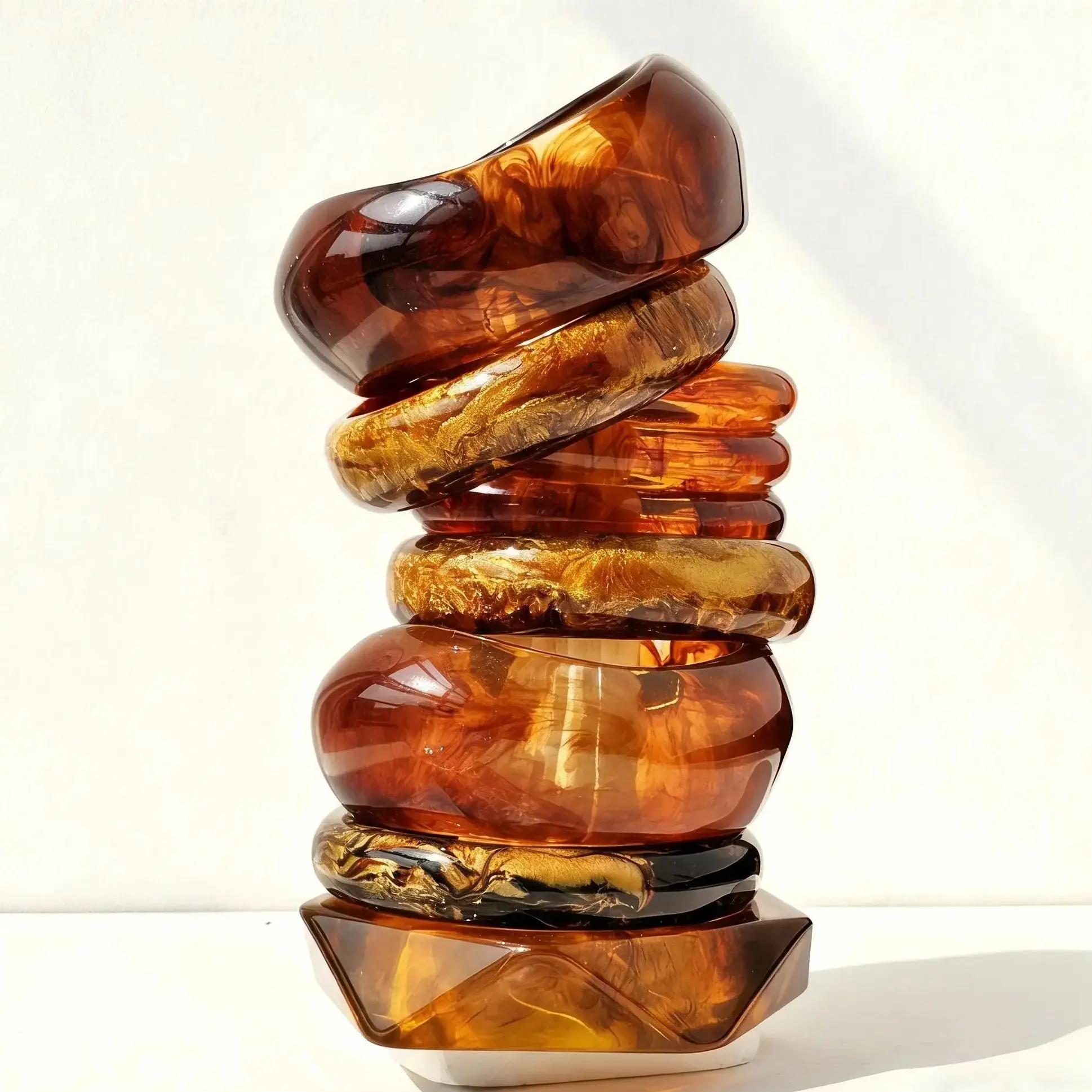 Retro Brown Gradient Asymmetrical Resin Bracelet Fall/Winter Color-Blocking Women's Jewelry Everyday  Party  Gifting Chunky
