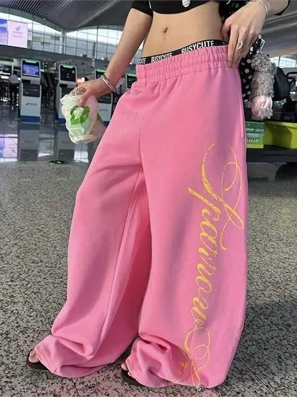 American Sle High Waist Loose Fit Spor Wide Leg Pants Women's Casual Trousers Asymmetric Commute Sle Autumn New Arrivals