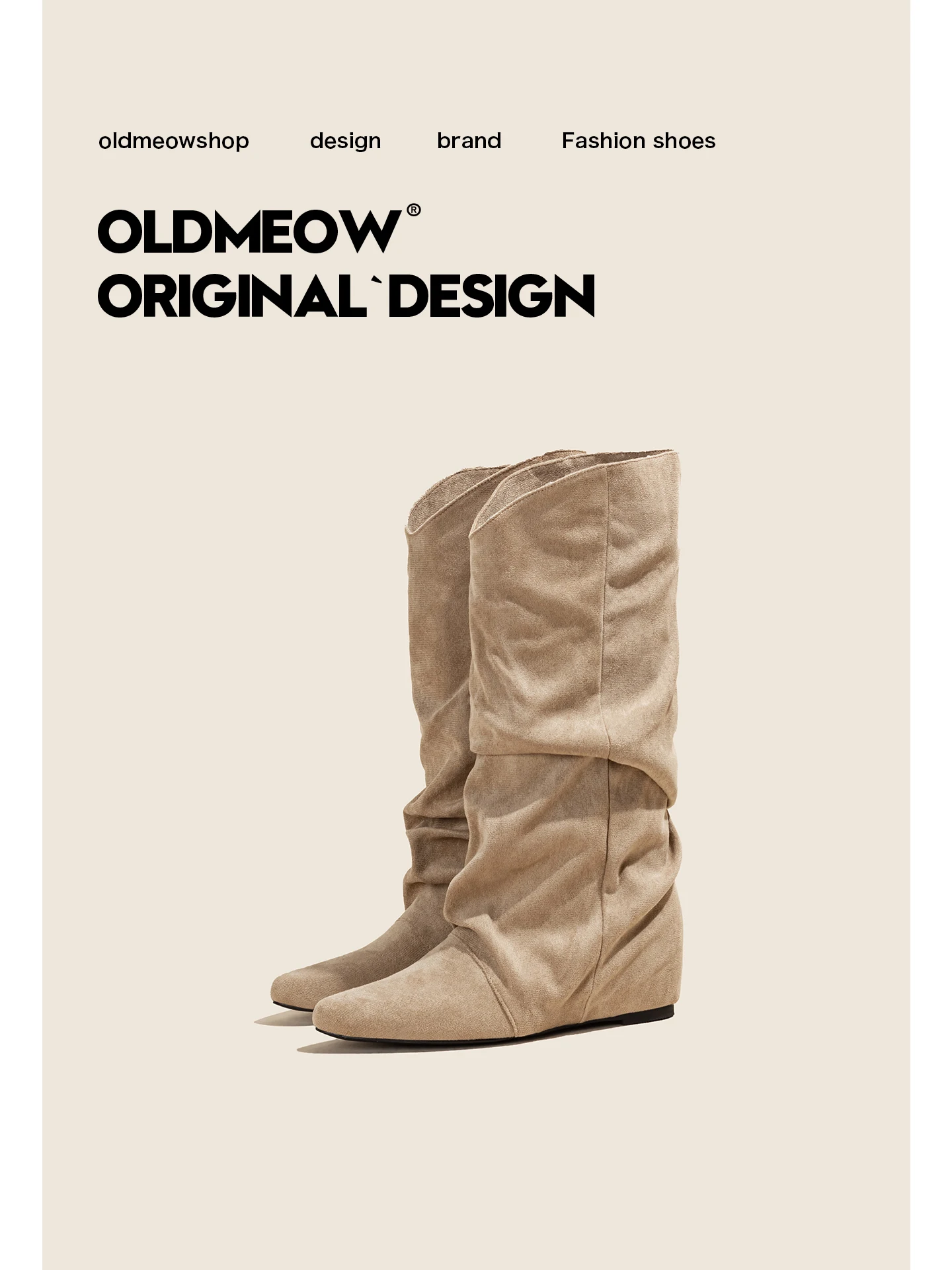 OldMiao Women's Pointed Toe High Top Boots Fashionable Pleated Knee High Boots Thickened Inner Heightening Slim Fit Boots