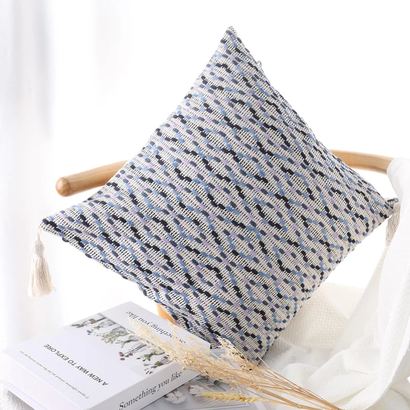 

Modern Throw Pillow Cover with Tassels Decorative Fringe Accent Cushion Case Farmhouse Woven Pillowcase for Sofa Chair Couch Bed