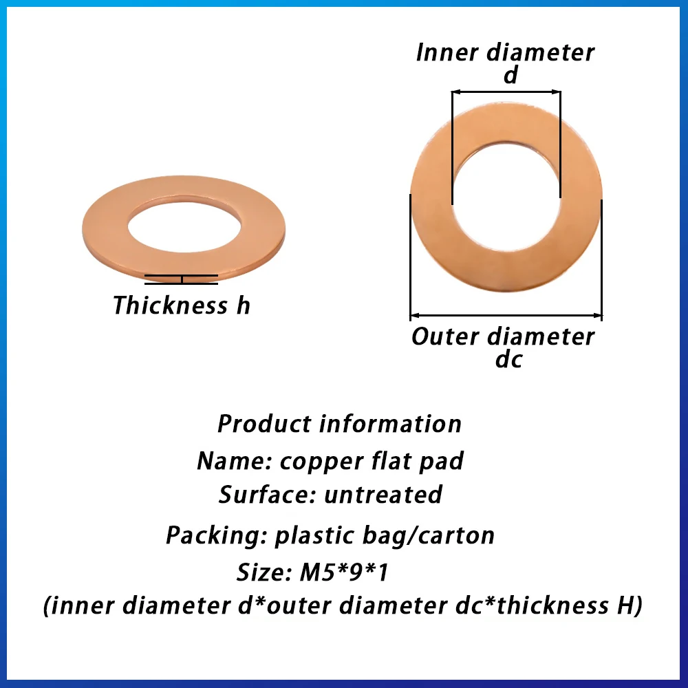 Solid Pure Copper Oil Sealing Washers DIN7603 Flat Gasket Sump Plug Seal Spacers M5 M6 M8 M10M12 M14 M16 M18 M20 M22 M24 M27 M34