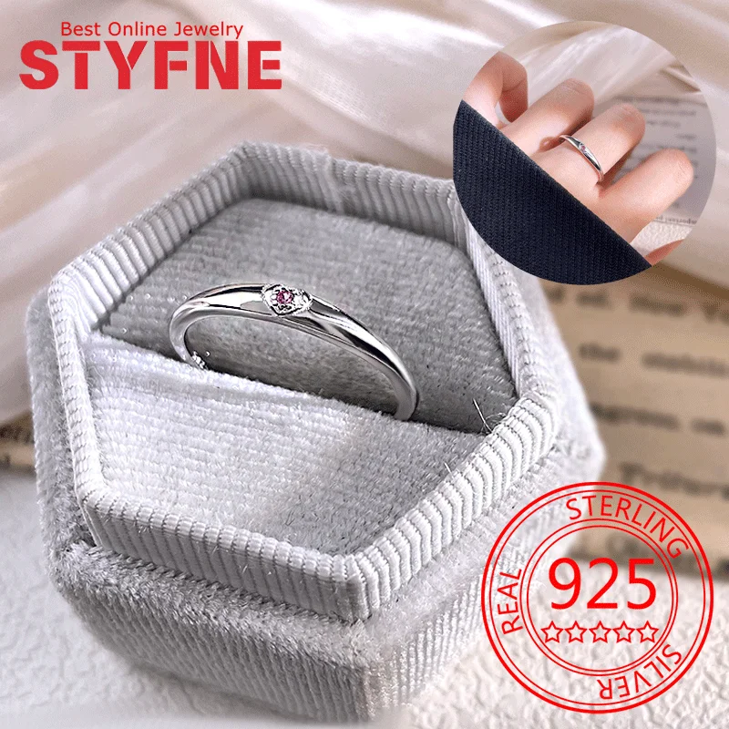 

925 Sterling Silver Women's Simple Heart Ring Cubic Zircon Sterling Silver Wedding Anniversary Gift Bridal Ring