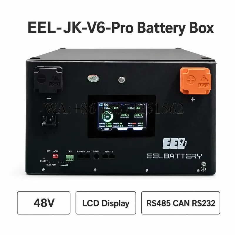 Wmwmnu for EEL 16S 48V Stackable LiFePO4 Battery Box Solar Energy Storage ESS Off Grid Home Backup 200A JK BMS with LCD