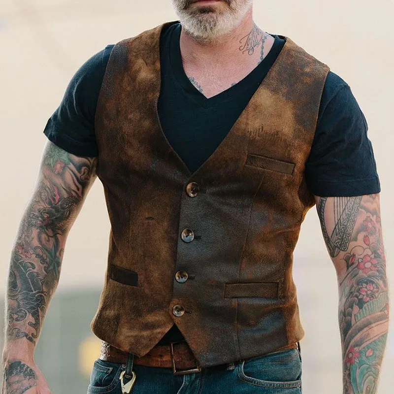 

Plus Size 3XL Vests Men Brown Waistcoat Vest Man Steampunk Jacket Print Tweed V-Neck Slim Fit Gilet Wedding Clothing Vest Male