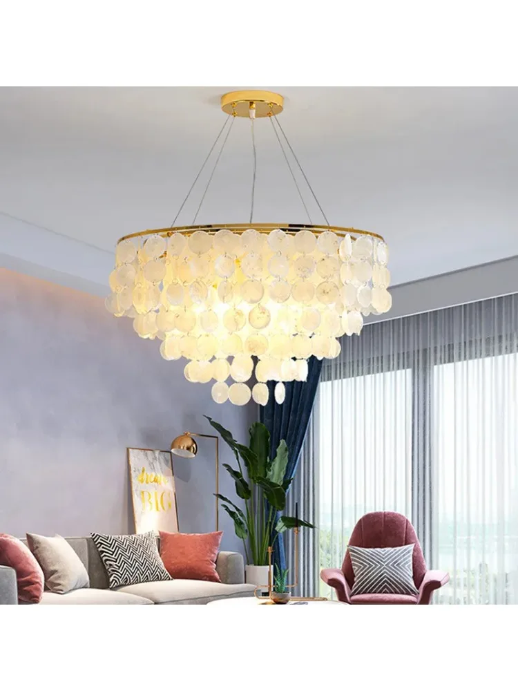 *Modern Nordic Big Foyer Sitting Room Bedroom Pendant Led Light Lamp Living Room Pendant Lighting Shell Hanging Lamp For Ceiling
