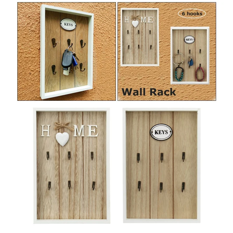 Wall Mounted Key Holder Wooden Key Organizer Hanger With 6 Hook Wall Decorative Holder Key Holder Wall Minimalist Wall Hook