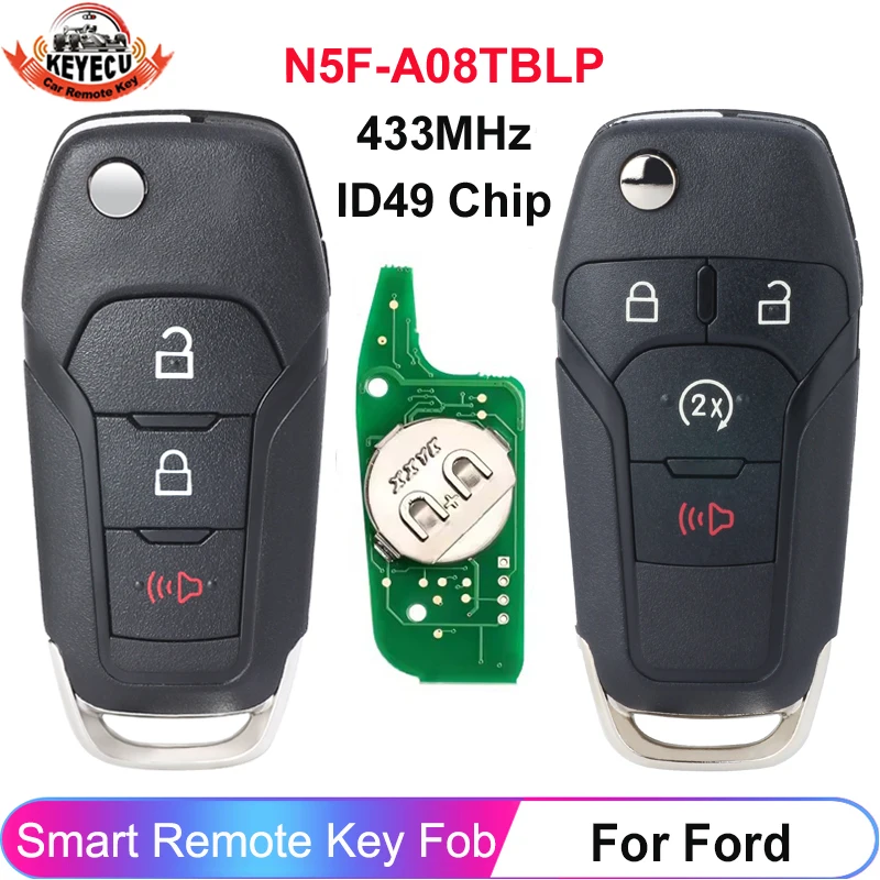 

KEYECU OEM FCC ID: N5F-A08TBLP For Ford F-150 F-250 2023 2024 3/4 Buttons Smart ID49 Chip 433MHz Key Remote Fob 164-R8334