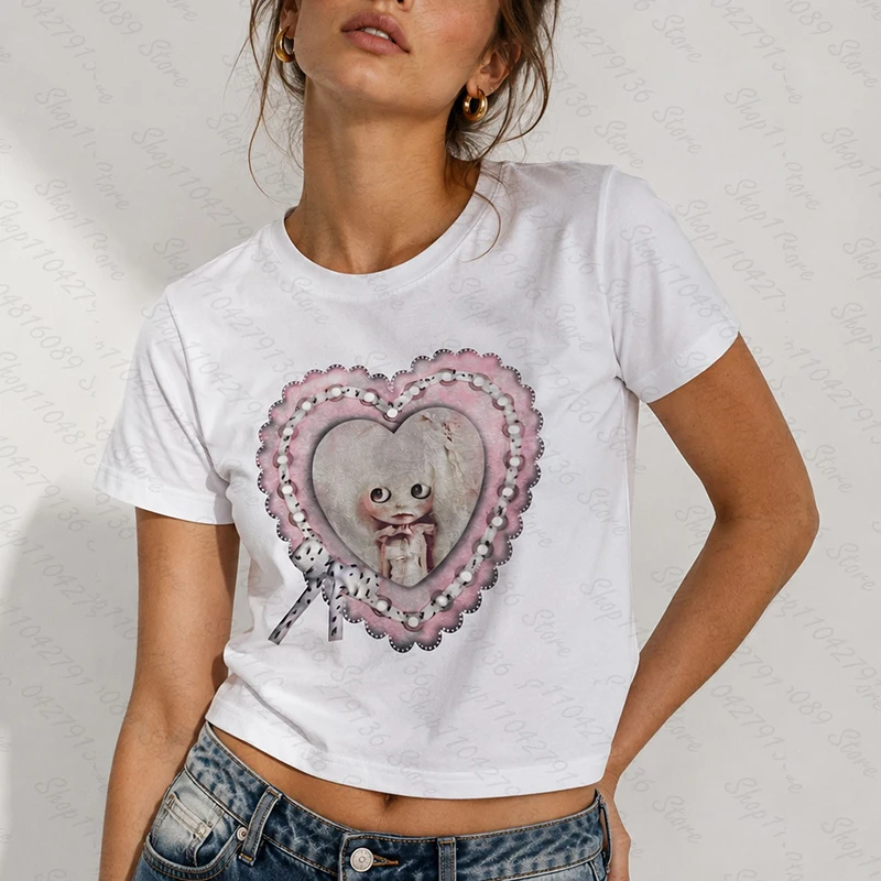 Cutecore clothes Y2K 2000s Cute Casual Emo Print Baby Tee Streetwear Harajuku Graphic Aesthetic T-shirt Women roupas feminina