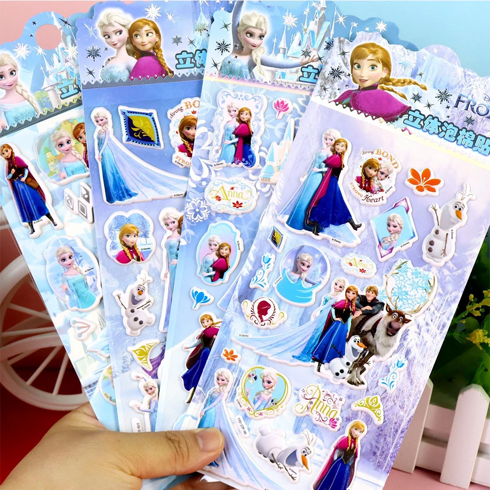 

4pcs Disney Anime Frozen 3D Puffy Cartoon Stickers Cute Elsa DIY Suitcase Laptop Hand Account Kawaii Bubble Sticker Decoration