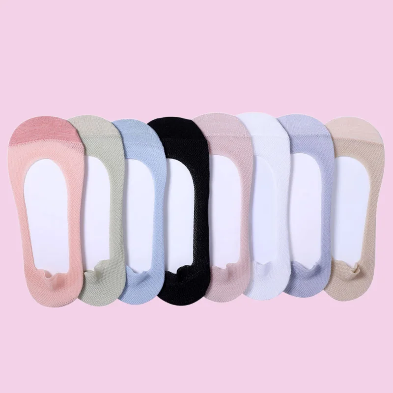 2/5 Pairs New High Quality Mesh Invisible Socks Women's Summer Thin Cotton Bottom Shallow Boat Socks Non-slip Short Socks