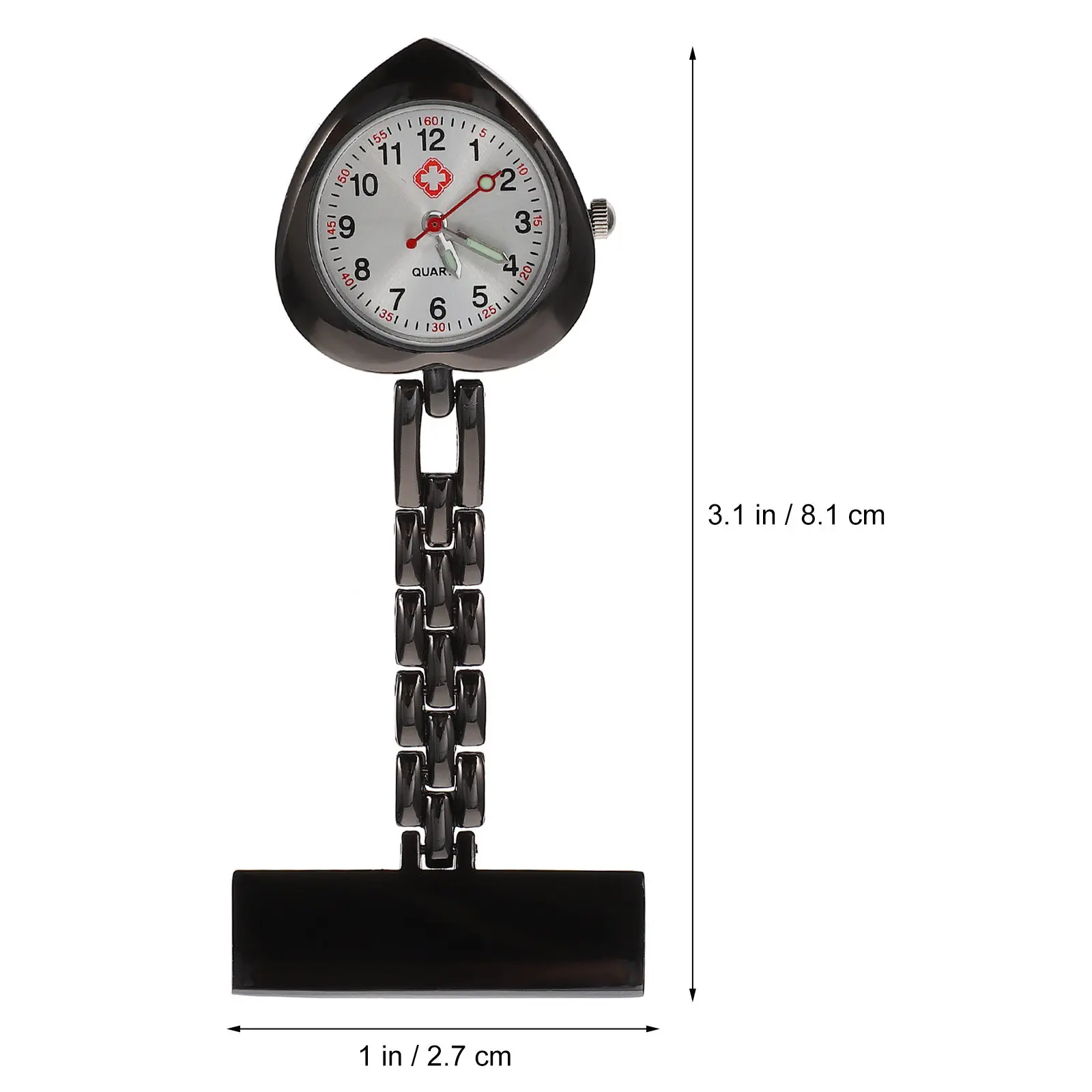 1Pcs Heart-Shape Alloy Hanging Watch for Nurses Quartz Movement Clip-on Design Diamond Accent Large Clear Dial Color-Coded Hour