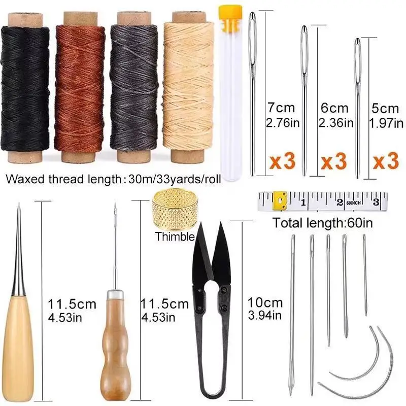 Leather Sewing Repairing Set Hand Stitching Punch Fabric Carving Work Shoe Awl Needle Tools Professional DIY Accessories Kit Box