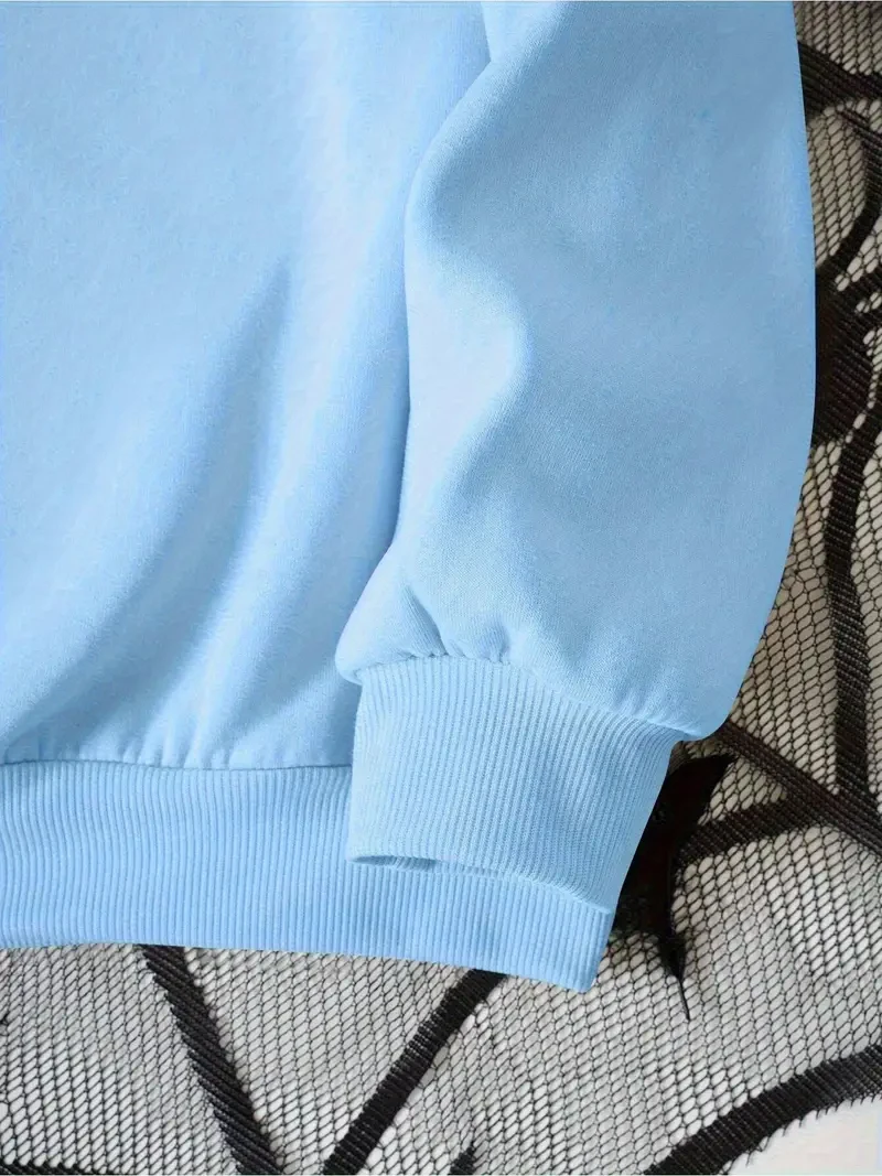 Cartoon print hoodie, casual style top, kangaroo pocket, loose version, fall/Winter fleece lined hoodie