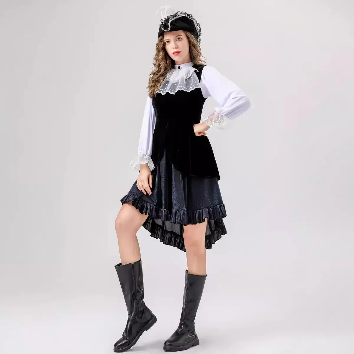 Women's Black Sea Sexy Buccaneer Pirate Costume Halloween Girls Students Cosplay Uniforms Pirate Dress