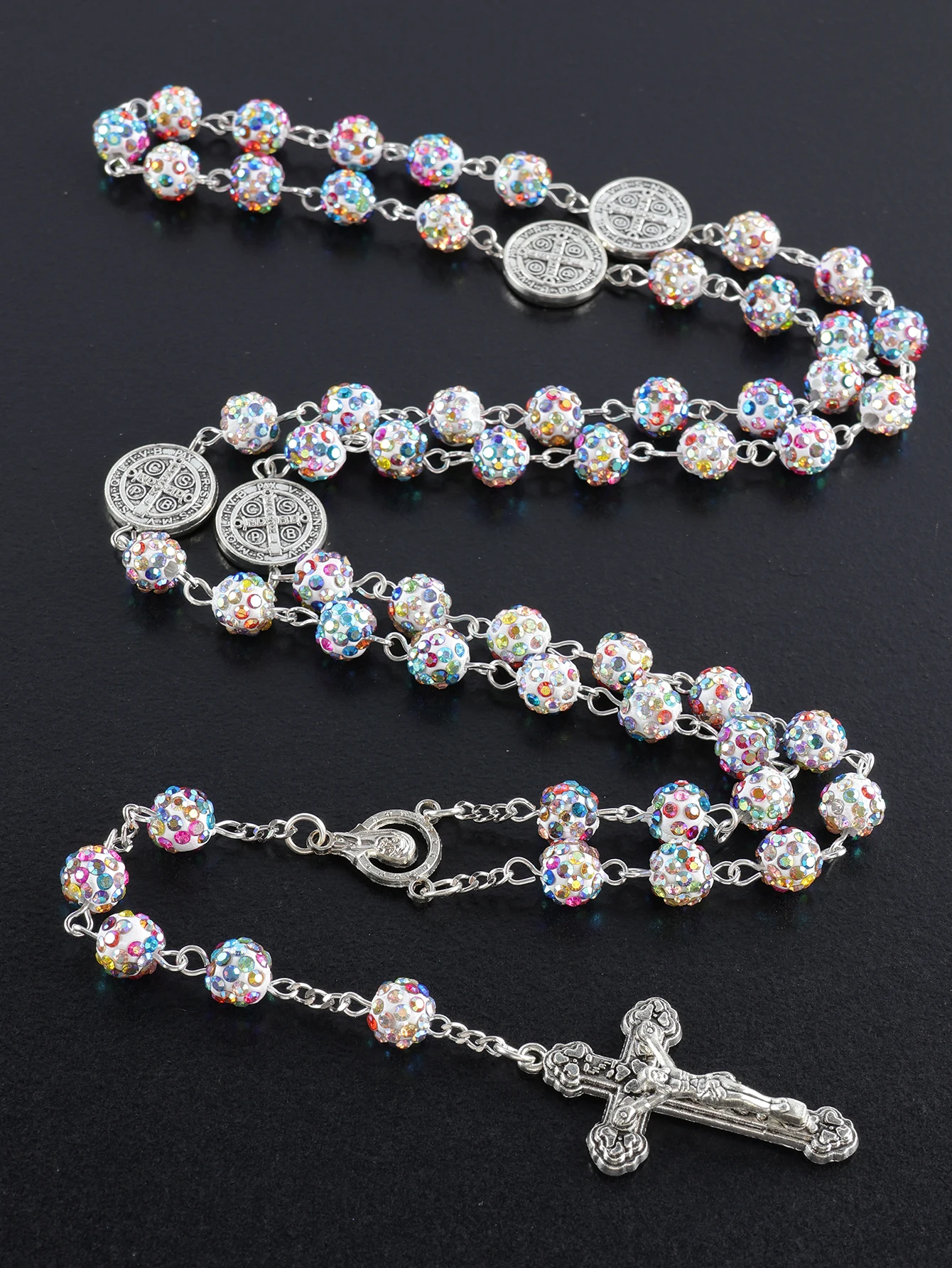 1 Stück Retro Klassischer Mehrfarbiger 8mm Runder Rosenkranz DIY Handgefertigtes Kreuz Religiöse Halskette Herren- und Damenschmuck Geschenk – Detail 11
