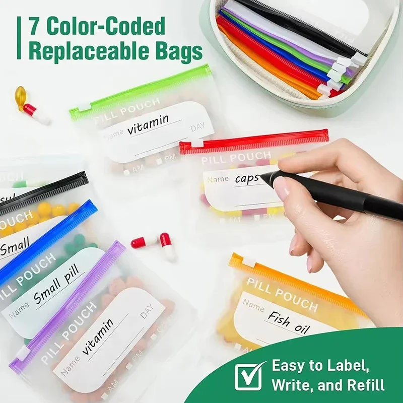 Portable Waterproof Pill Pouch Set 14Pcs Bags Inside A8 Pill Pouches for Travel Organizer Flexible Binder Case for Medicine