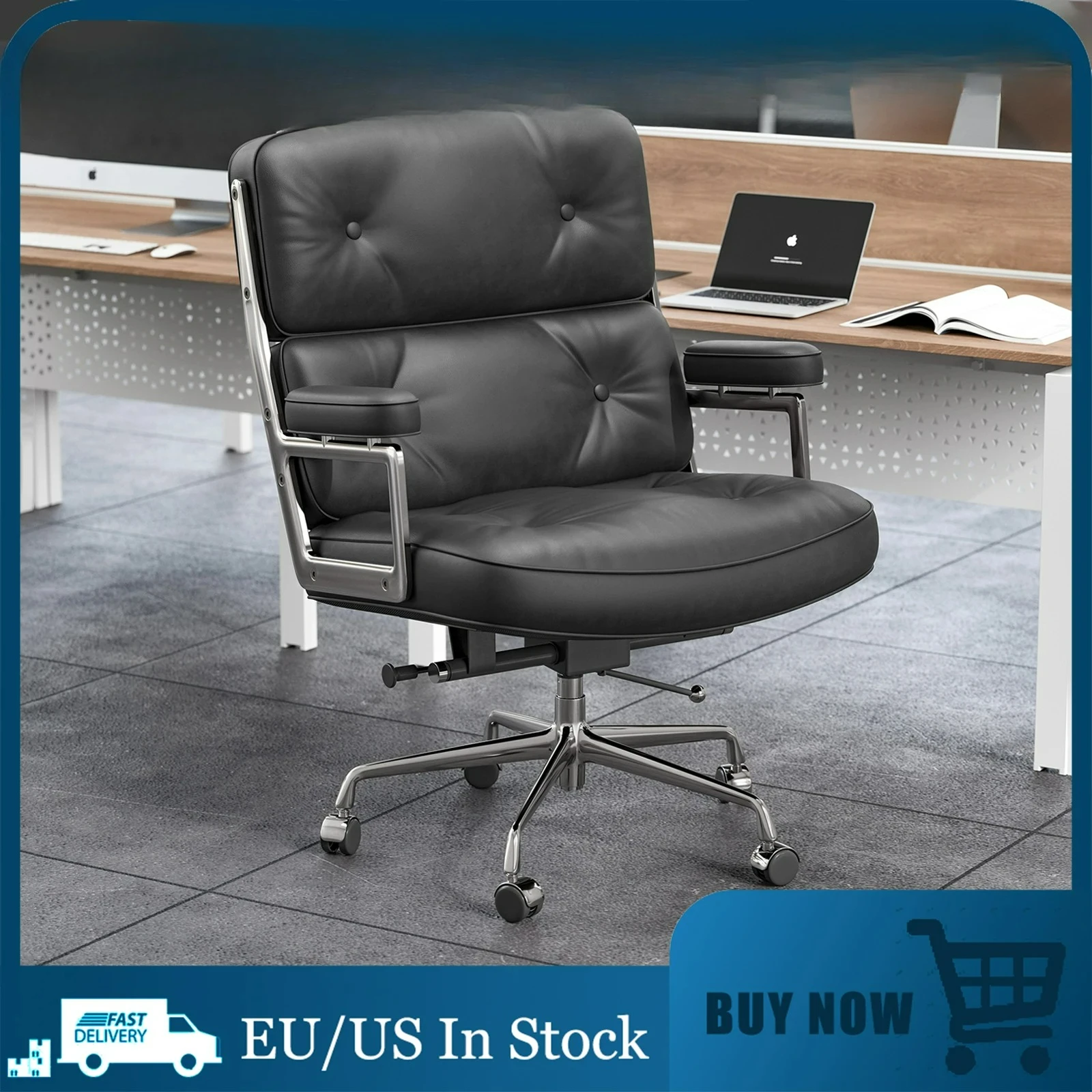 

Customizable Ergonomic Office Chair Genuine Leather with Aluminum Arms and Wheels for Support Rolling