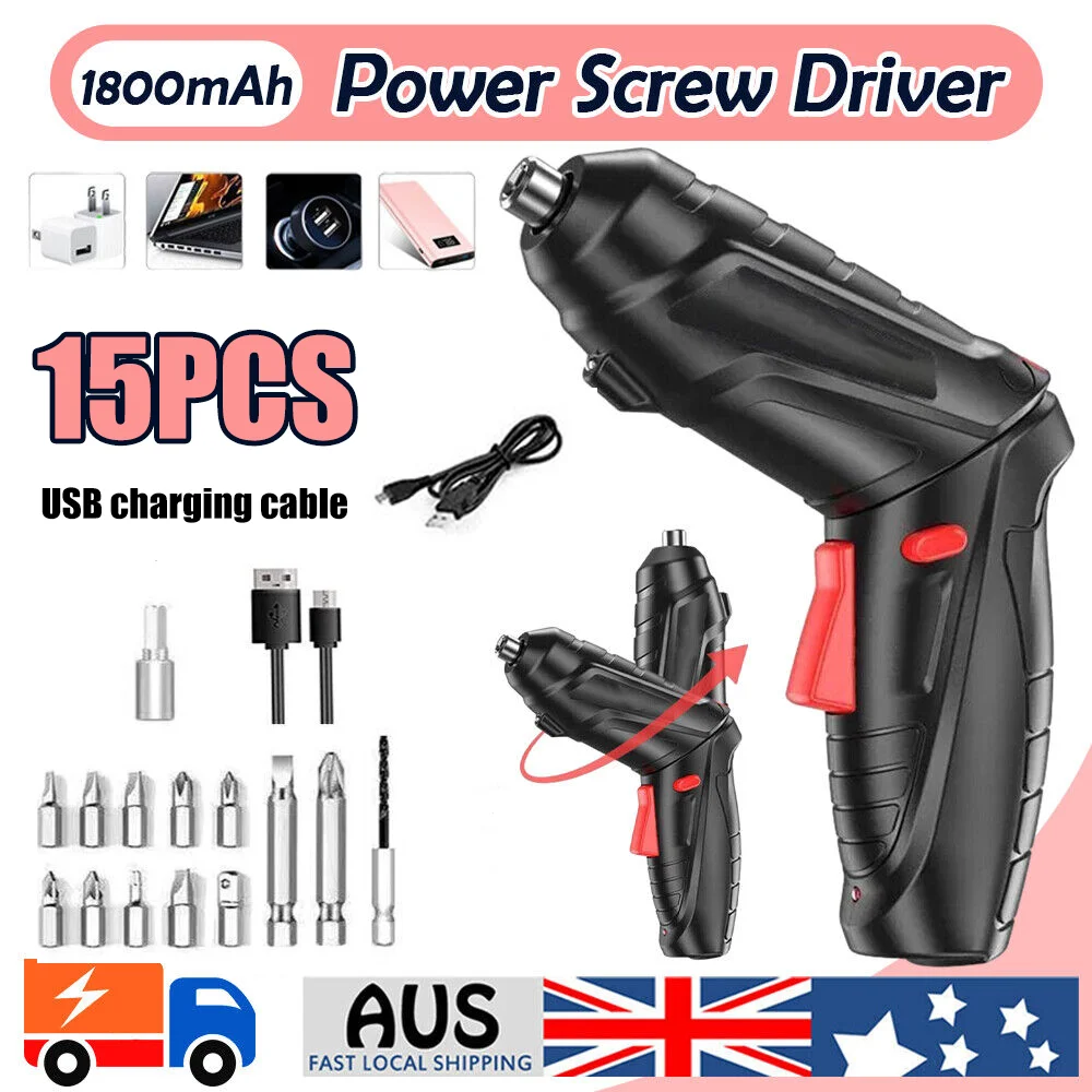 Electric Cordless USB Rechargeable Screwdriver DIY Power Screw Driver Tool Bits