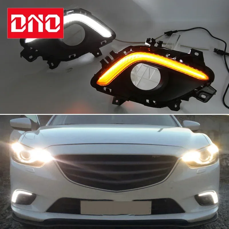 Car LED DRL 12V Daylights For Mazda6 Mazda 6 2013 2014 2015 2016 Yellow Turn Signal Daytime Running Light Car Foglamp