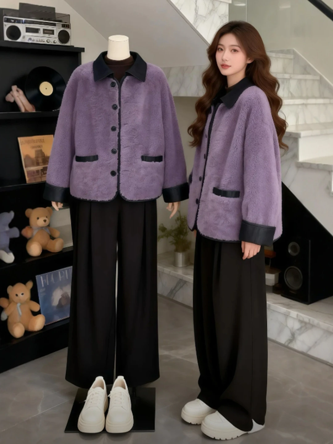 

Ретро-куртка с отложным воротником, красивая, нежная, уникальная, зимняя, модная, женская, свободного кроя, длинная