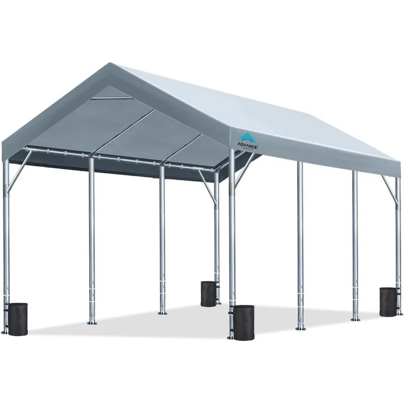 

12x20 ft Heavy Duty Portable Carport Car Canopy Garage, 9.5 ft to 11 ft Adjustable Height, Boat Shelter Party Tent Gray
