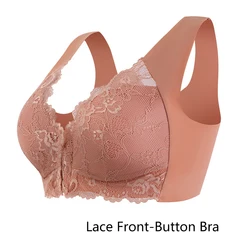 Women Bra Underwear Camisole Crop Top Underwear Khaki L XL XXL Lace Front-Button Bra Breathable Gather Up Soft Comfortabl Casual