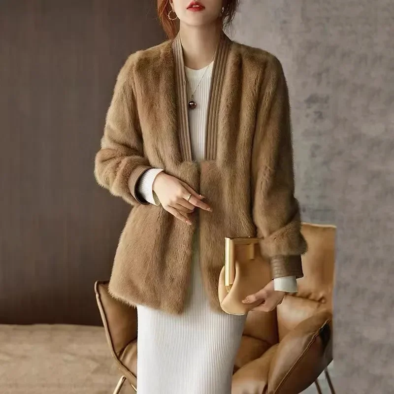 2025 New Imitation Mink-Like Rabbit Fur Coat Women Autumn Winter Fashion Loose Thick Fur Jacket Female Cardigan Outerwear W712