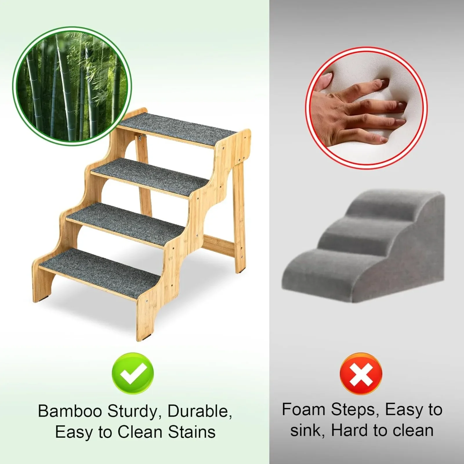 US Dog Stairs for Small Medium Dogs, Bamboo Dog Steps for High Bed/Couch,