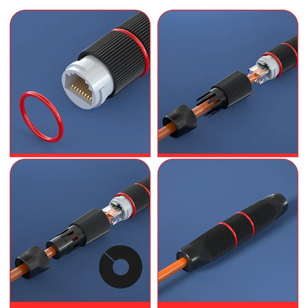 مزدوج رئيس RJ45 لرسو السفن موصل مقاوم للماء IP67 رأس الغبار النطاق العريض شبكة كابل موسع محول أنثى #2