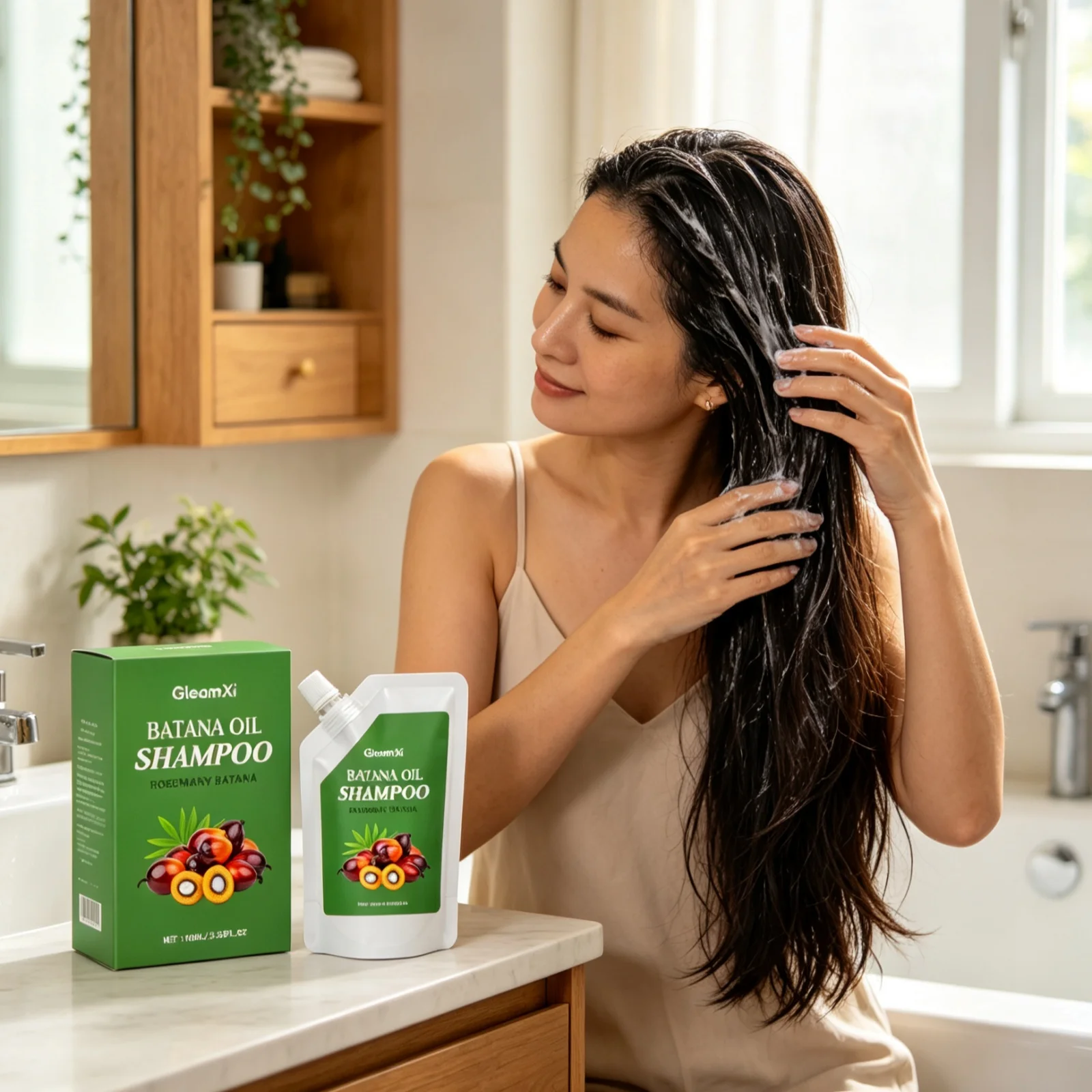 GleamXi Batana Oil Shampoo Nourishing Hair Repair Split Ends Oil Control Long Lasting Fragrance Boost Luster Scalp Care Shampoo