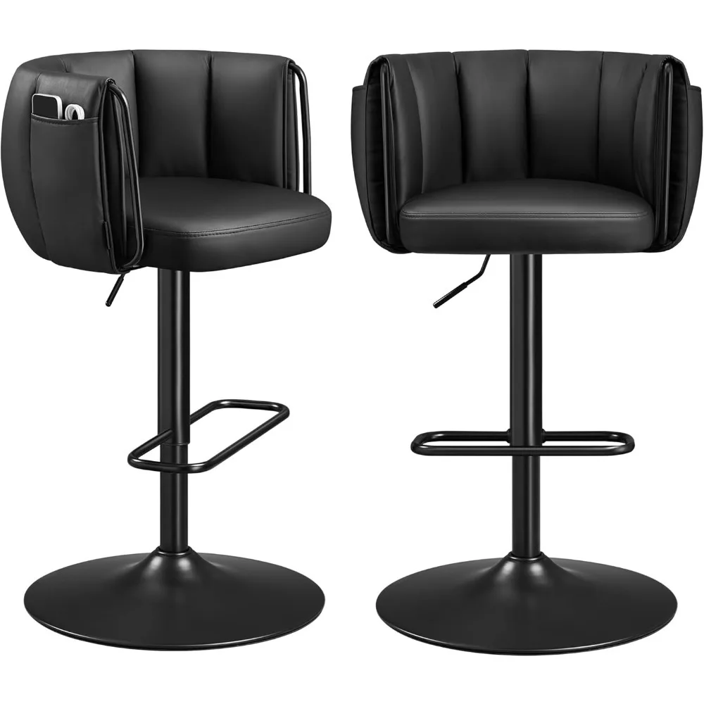 

360° Swivel Bar Stools Set Of 2, Height Adjustable Barstools With Curved Back, Upholstered Counter Bar Stools With Footrest