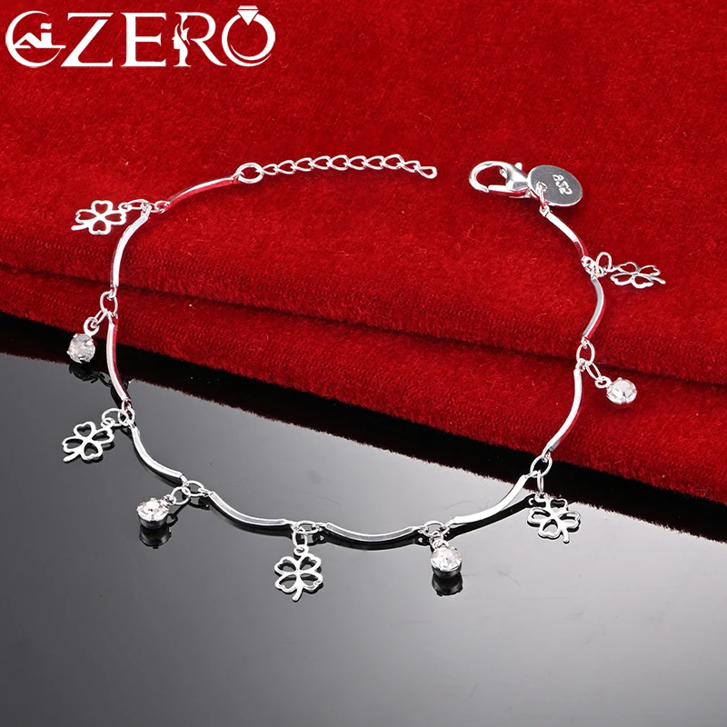 

ALIZERO 925 Sterling Silver Lucky Clover Zircon Bracelet Chain For Woman Fashion Wedding Party Jewelry Gift Charm Accessories