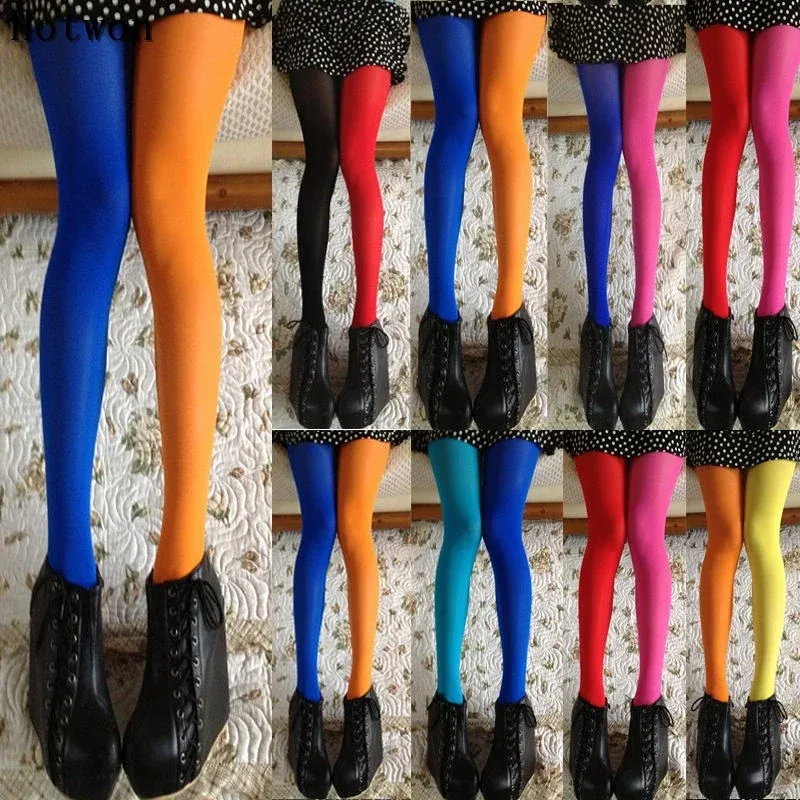 Mulheres duas cores patchwork meia-calça, calças justas, elástico, elástico, meias, pernas magras, colante, meias sexy, venda quente, senhora