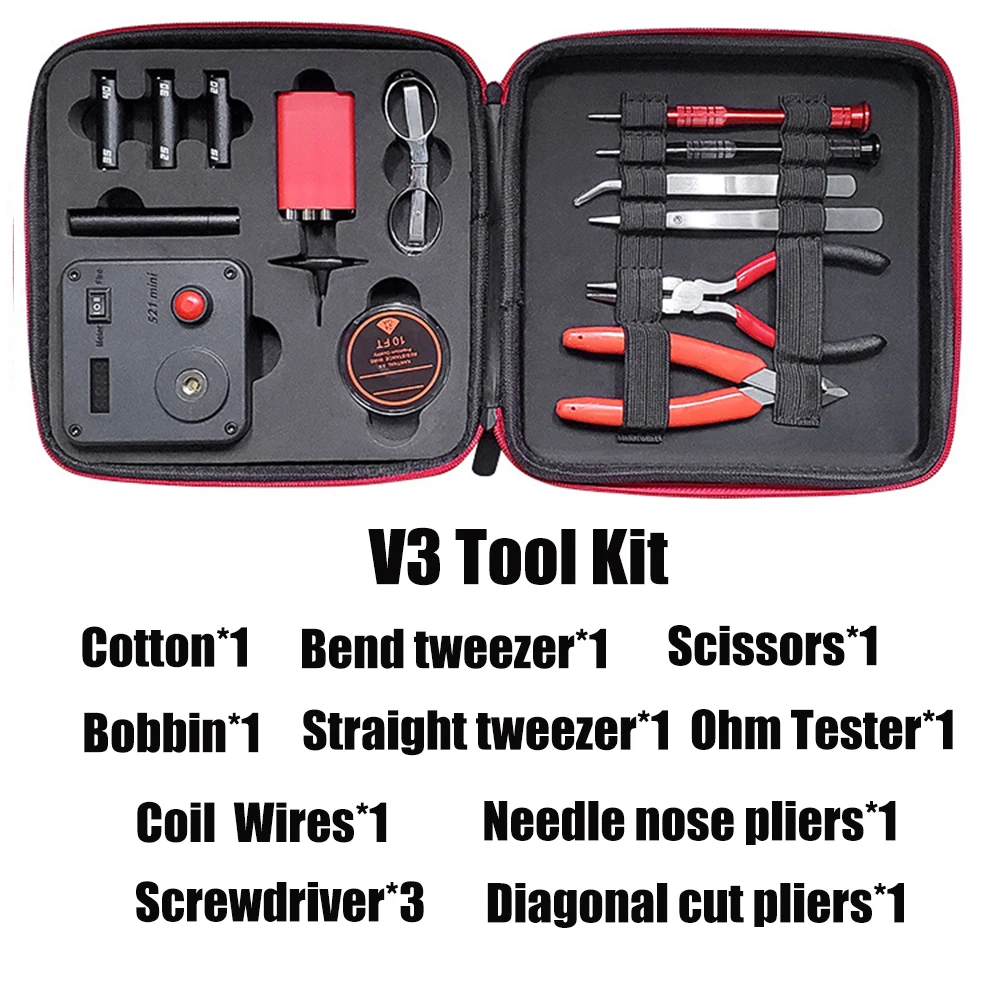 V2 V3 DIY Schroevendraaier Gereedschapset Jig Keramische Pincetten Tangen Reparatie Coiler Borstels Scharen 521 Ohm Tester Set met Opbergtas voor Core