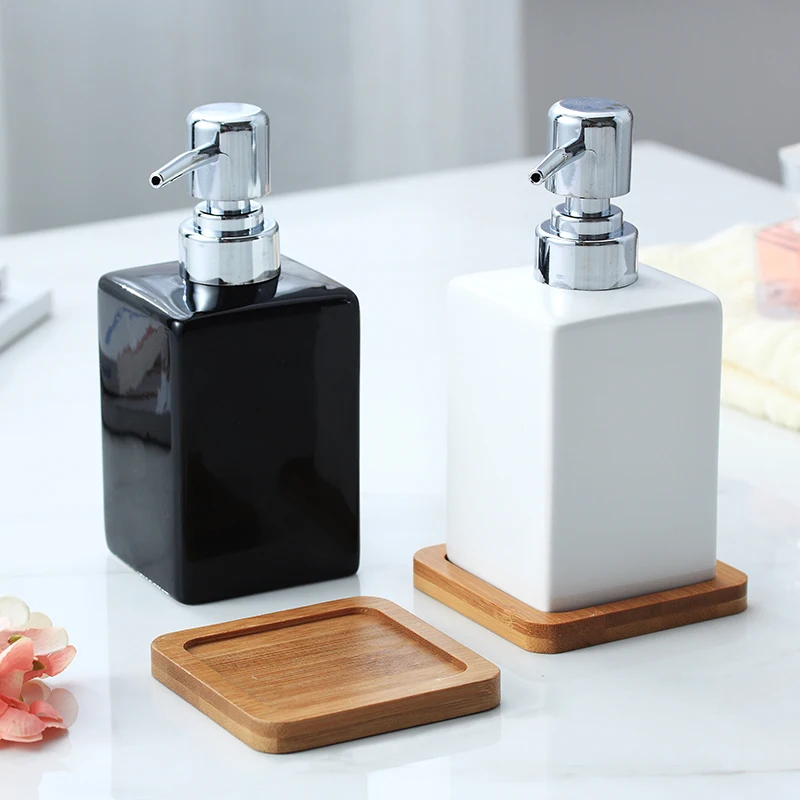 

WHYOU Simplicity Ceramic Emulsion Bottles with Wood Pad Latex Bottles Bathroom Accessories Bathroom Set Wedding Gift