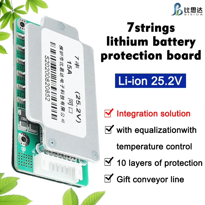 Bisida 7S 24V BMS 10A/15A/20A rechargeable lithium battery protection board with temperature probe for 18650 li-ion battery pack