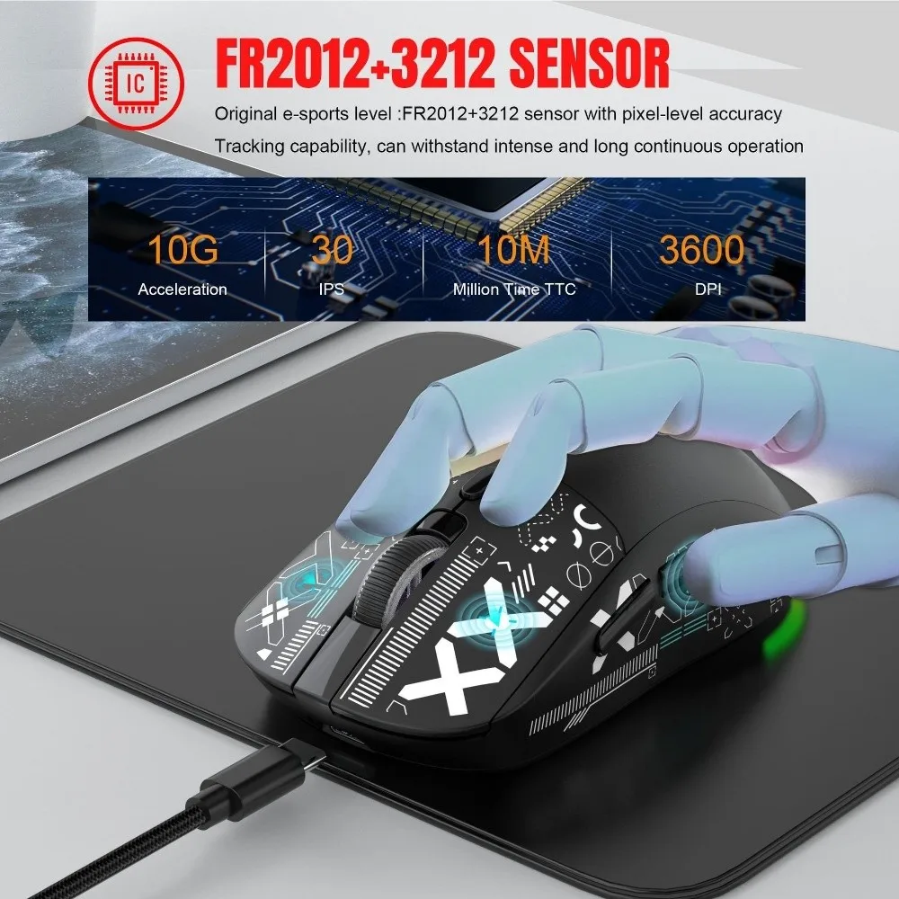 

3-mode Wireless Gaming Mouse Colorful RGB Ergonomic Laptop Wireless Mouse Portable High-Precision Wireless Bluetooth Mouse