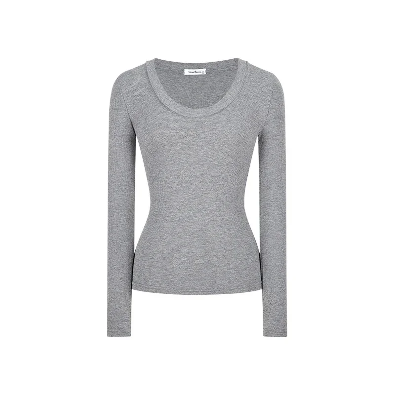 

2025 Women's Long Sleeved T-Shirt Spring And Autumn Solid Color Slim Fit Pullover Women's Basic T-Shirt Y2k Clothes Street Wear