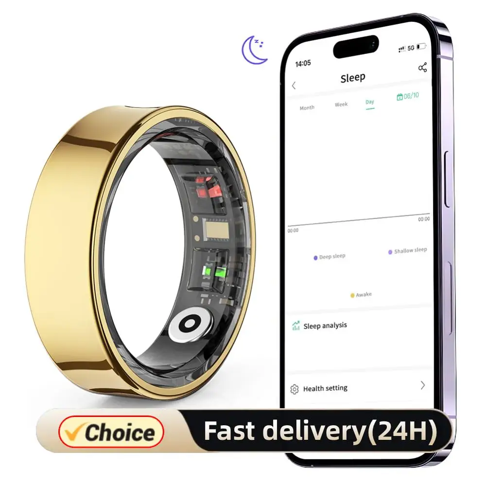 

R09 Smart Ring BT 5.2 Фитнес-кольцо Мульти спортивных режимов Мониторинг температуры тела Монитор сна для здоровья 5ATM Водонепроницаемый с чехлом